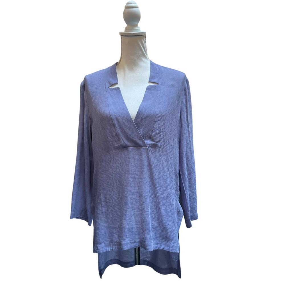 Halston Heritage Women’s Size 4 Blue Hi-Low Tunic Blouse Long Sleeve Modal Top